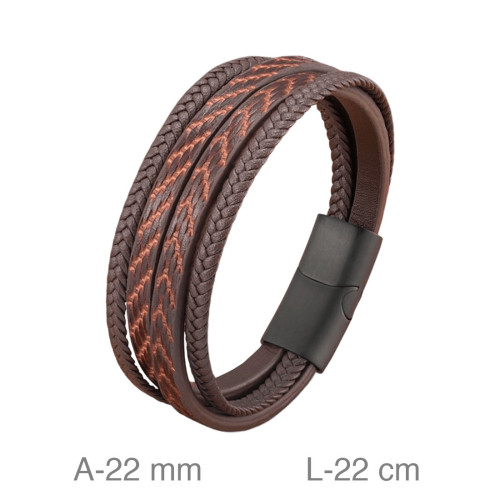 PULSERA ACERO CUERO MARRON