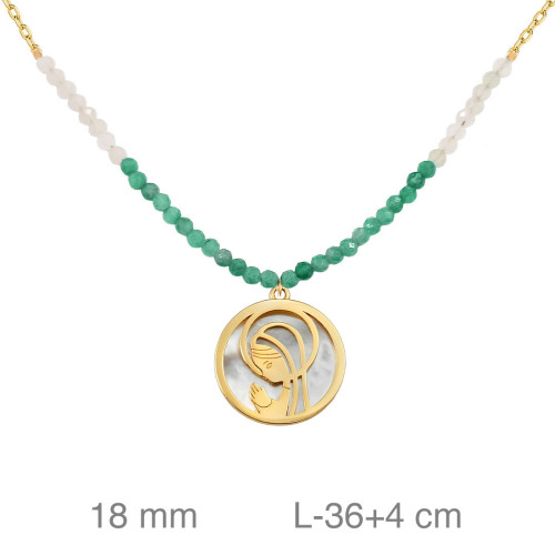 GARGANTILLA PLATA B.ORO+e VIRGEN NACAR PIEDRAS VERDE BLANCA