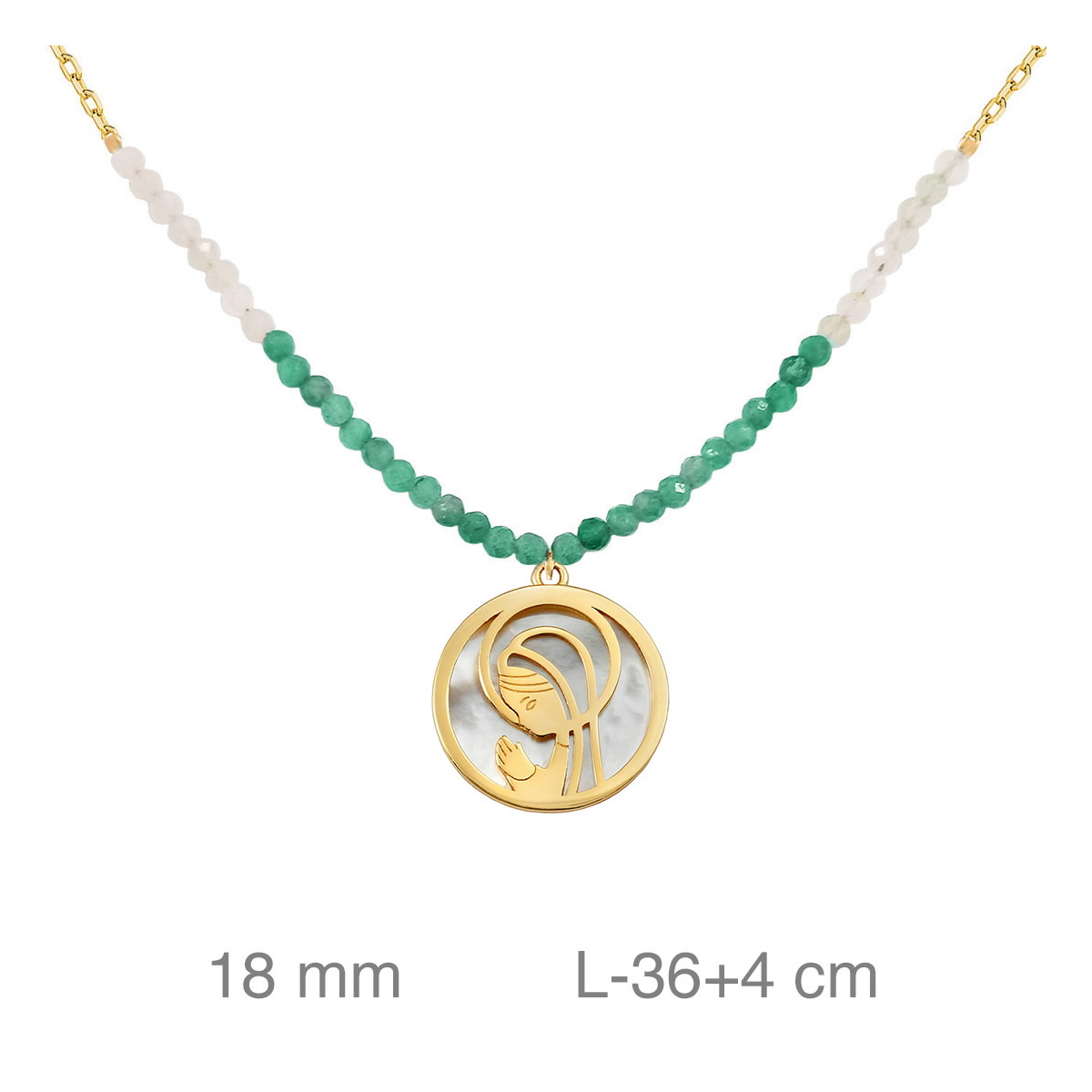 GARGANTILLA PLATA B.ORO+e VIRGEN NACAR PIEDRAS VERDE BLANCA