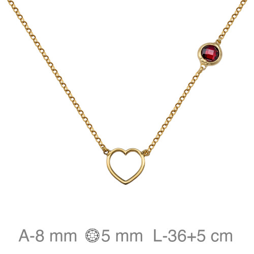 GARGANTILLA PLATA B.ORO CORAZON PIEDRA ROJA