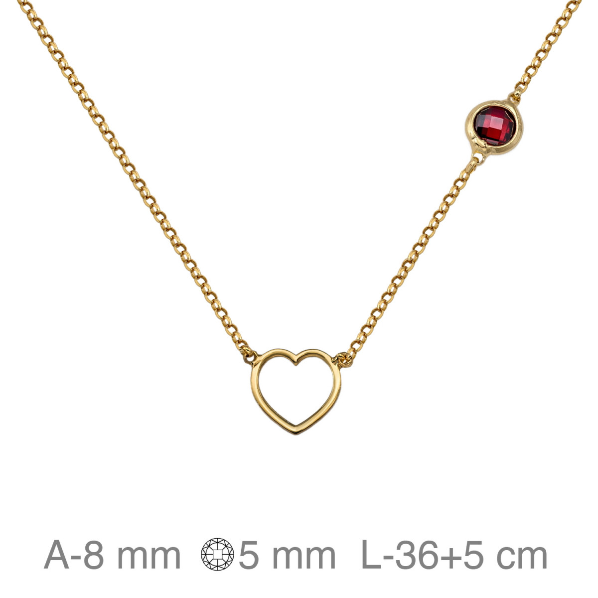 GARGANTILLA PLATA B.ORO CORAZON PIEDRA ROJA