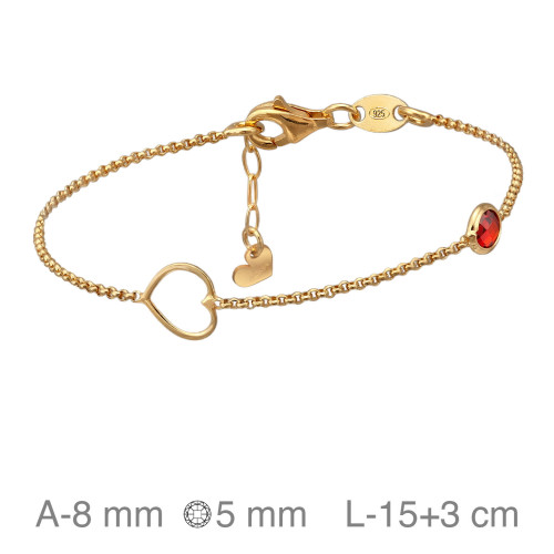 PULSERA PLATA B.ORO CORAZON PIEDRA ROJA