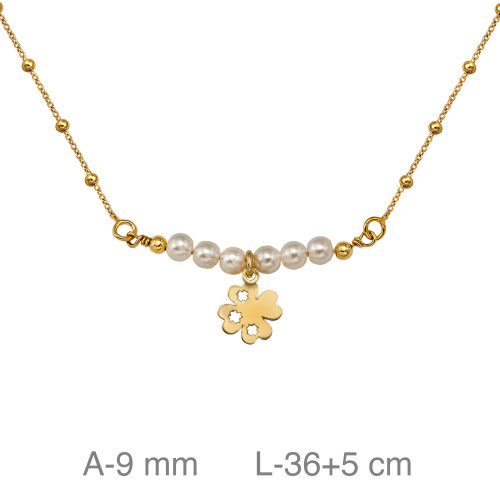GARGANTILLA PLATA B.ORO TREBOL PERLAS