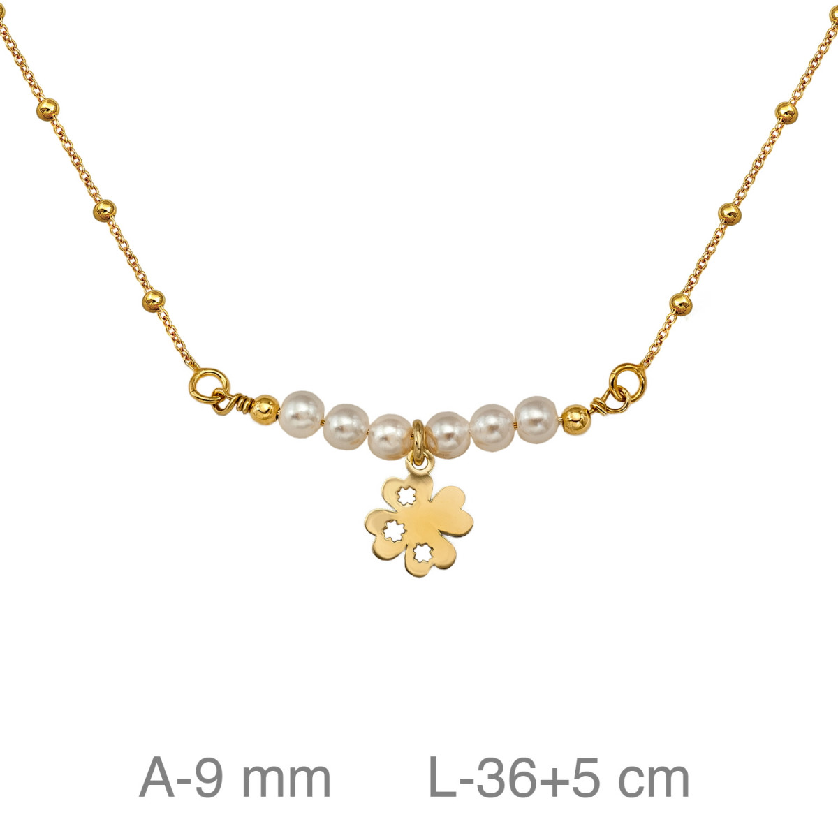 GARGANTILLA PLATA B.ORO TREBOL PERLAS