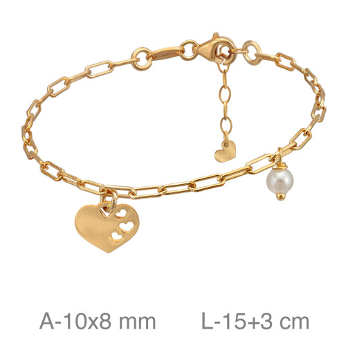 PULSERA PLATA B.ORO CORAZON PERLA PAPERCLIP