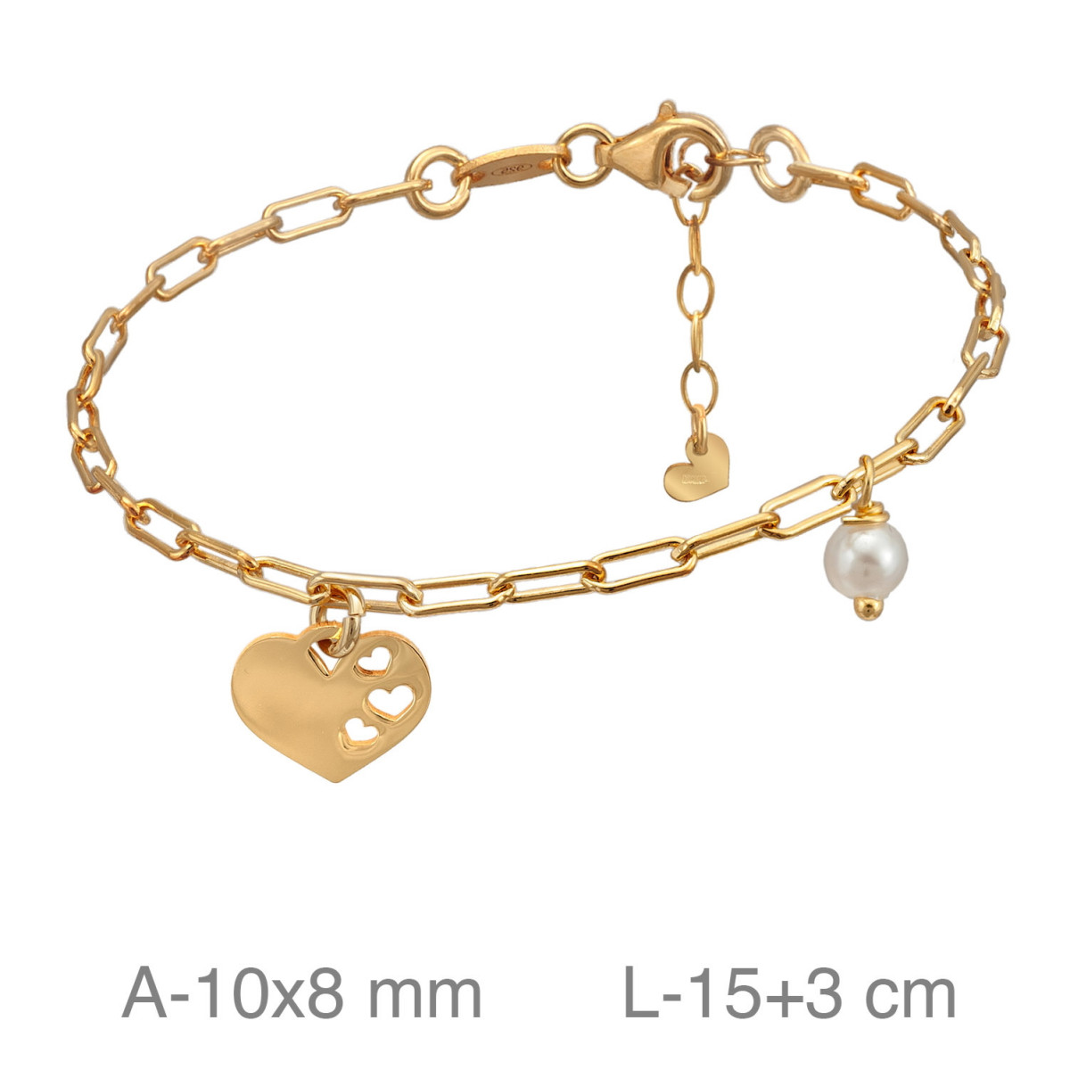 PULSERA PLATA B.ORO CORAZON PERLA PAPERCLIP