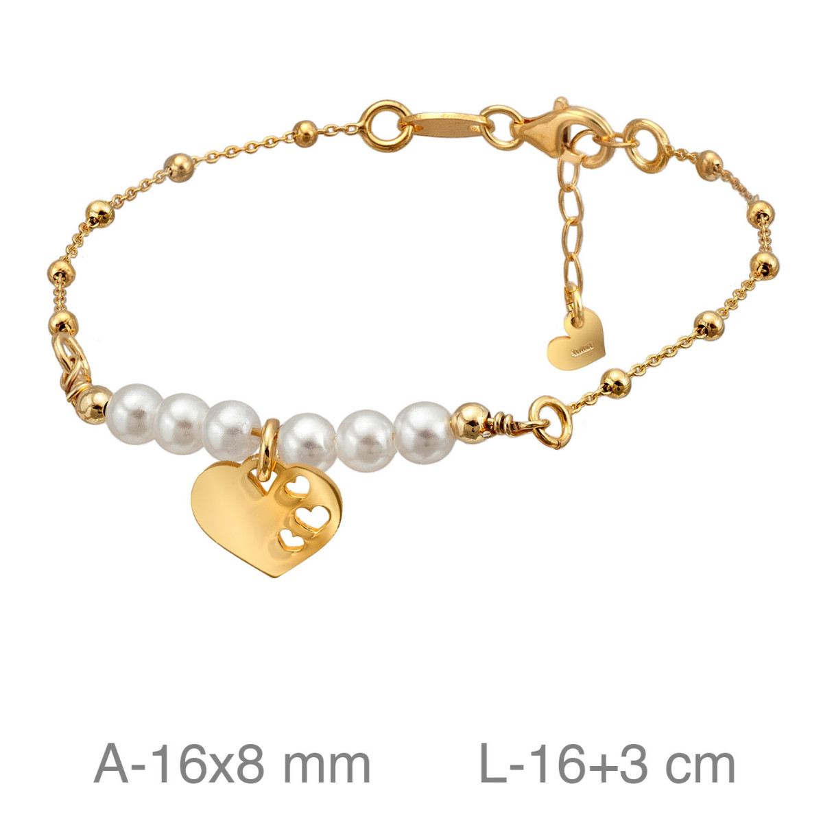 PULSERA PLATA B.ORO CORAZON PERLAS