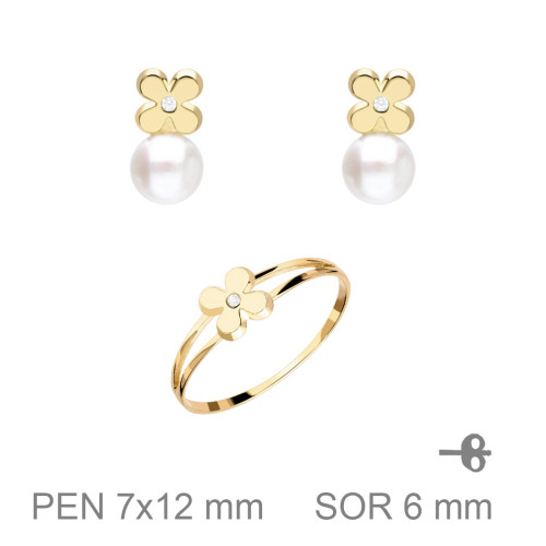 JUEGO PLATA B.ORO+e COMUNION FLOR PERLA CIRCONITA
