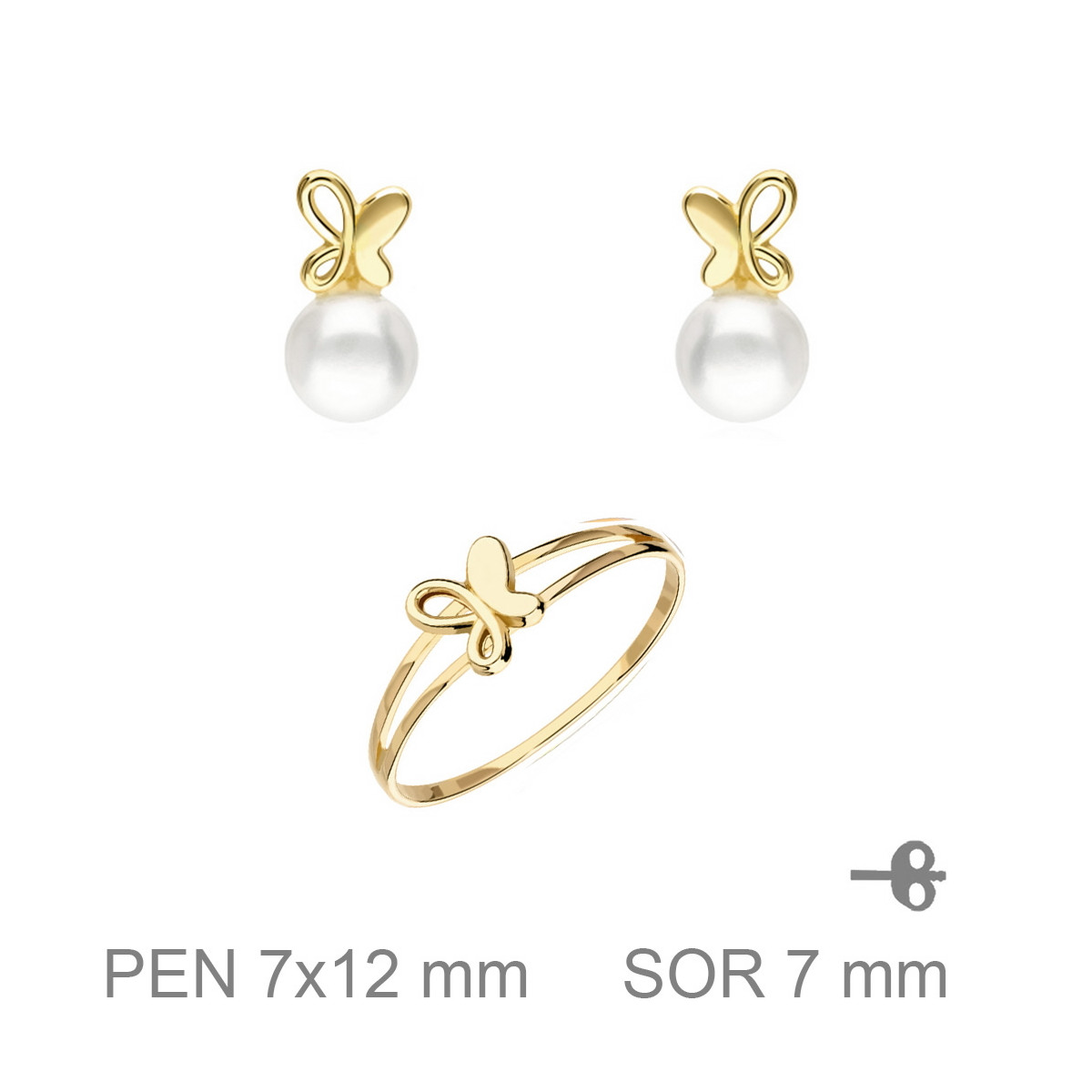 JUEGO PLATA B.ORO+e COMUNION MARIPOSA PERLA