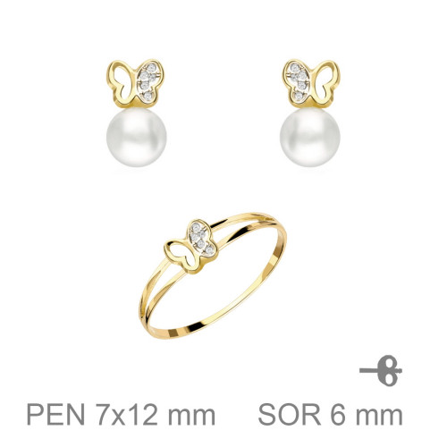 JUEGO PLATA B.ORO+e COMUNION MARIPOSA PERLA