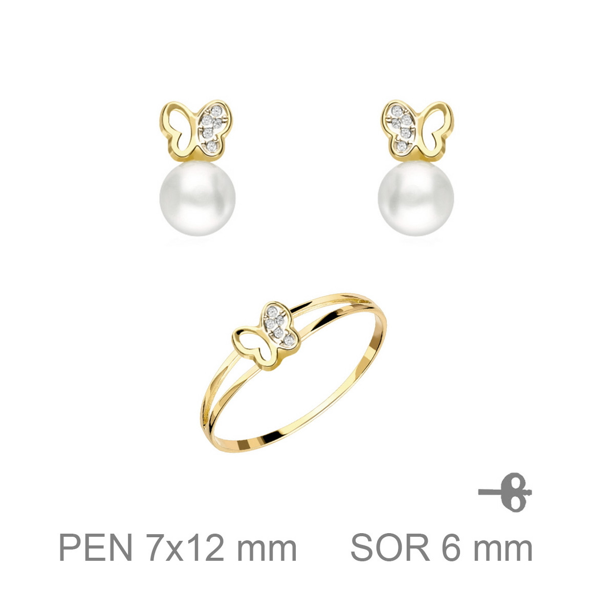 JUEGO PLATA B.ORO+e COMUNION MARIPOSA PERLA