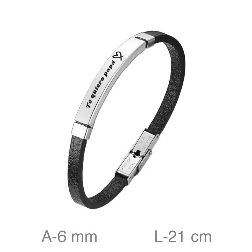 PULSERA ACERO CUERO TE QUIERO PAPA