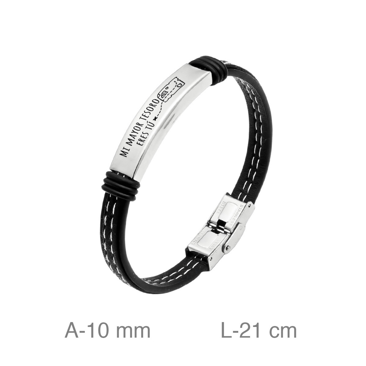 PULSERA ACERO CUERO MI MAYOR TESORO ERES TU
