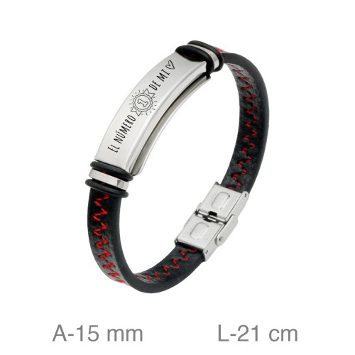 PULSERA ACERO CUERO EL NUMERO 1 DE MI CORAZON