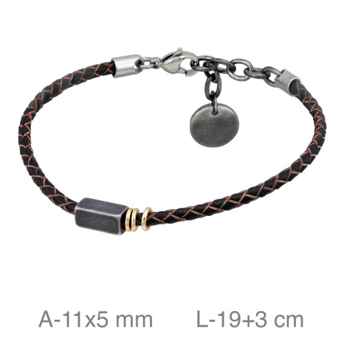 PULSERA ACERO CUERO MARRON