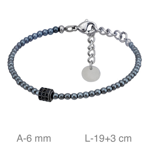 PULSERA ACERO HEMATITE Y CIRCONITAS NEGRAS