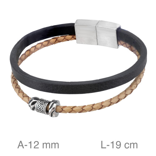 PULSERA ACERO CUERO DOBLE