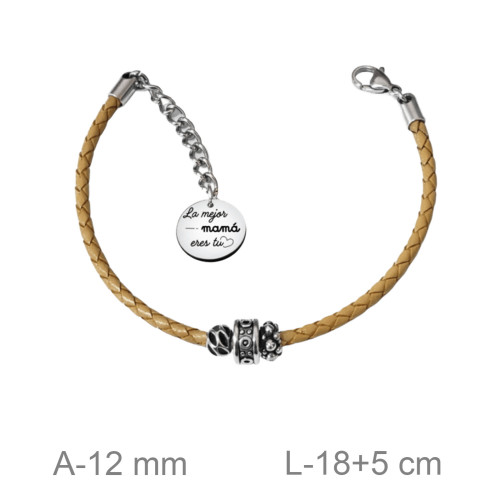 PULSERA ACERO CUERO LA MEJOR MAMA ERES TU
