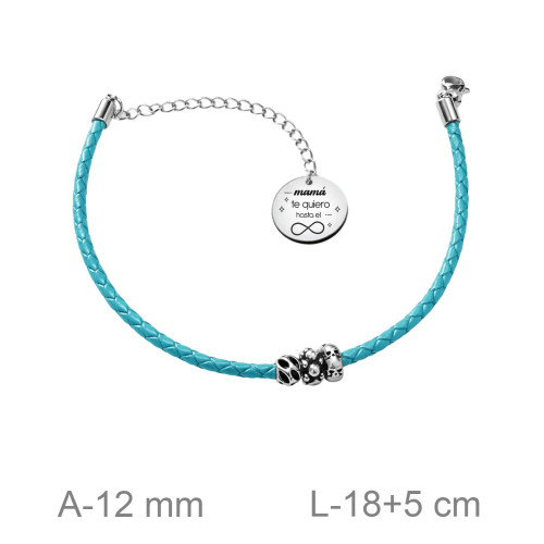 PULSERA ACERO CUERO MAMA TE QUIERO HASTA EL INFINITO