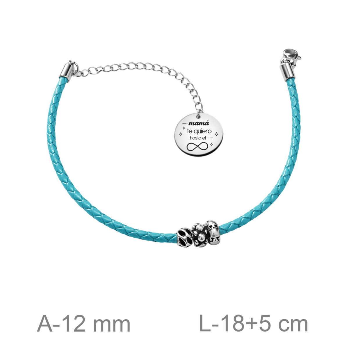 PULSERA ACERO CUERO MAMA TE QUIERO HASTA EL INFINITO