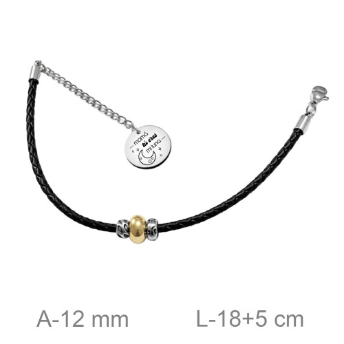 PULSERA ACERO BICOLOR CUERO MAMA