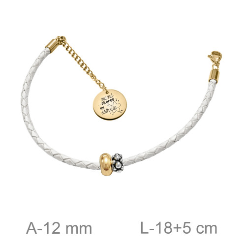PULSERA ACERO B.ORO CUERO MAMA ERES MI LUZ