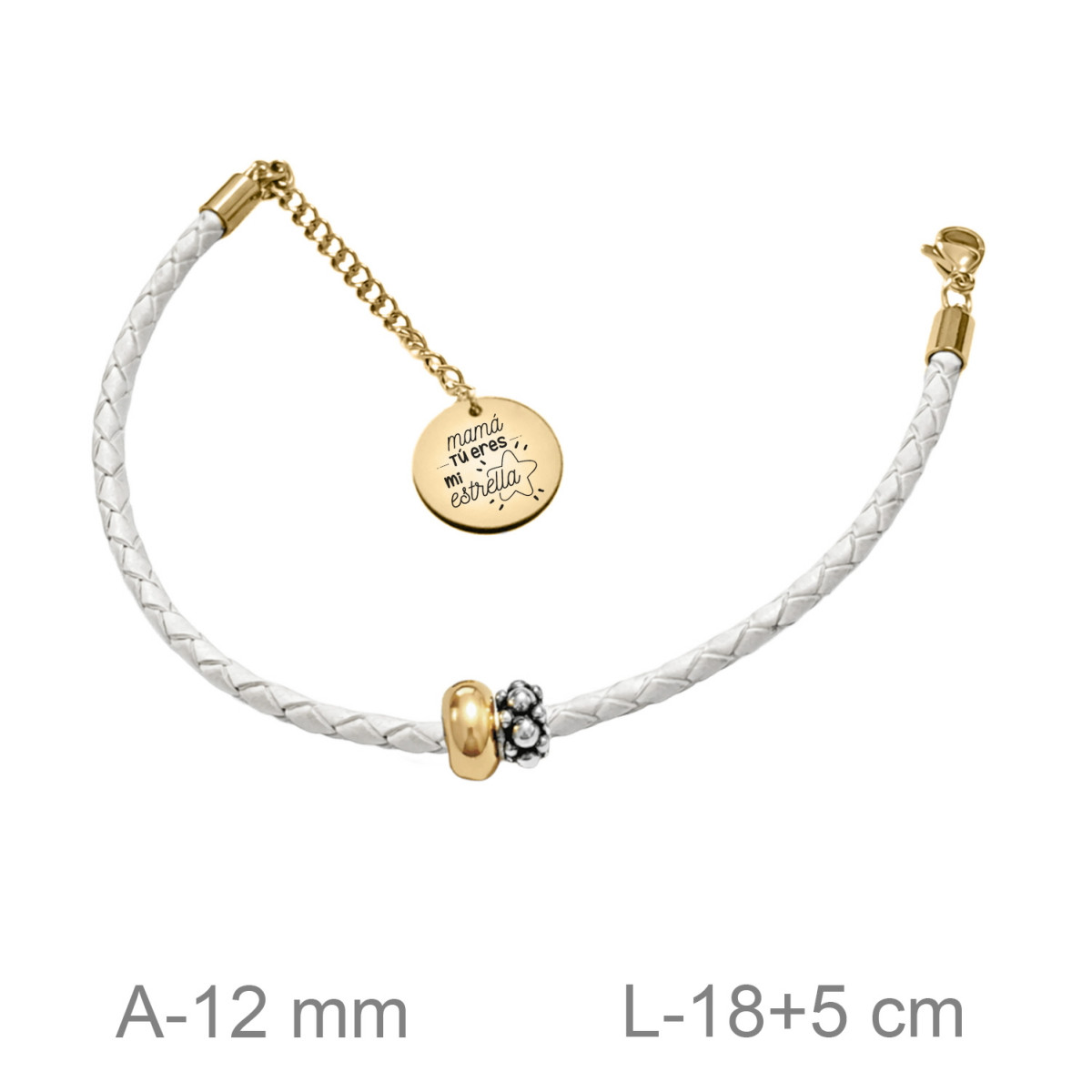 PULSERA ACERO B.ORO CUERO MAMA ERES MI LUZ