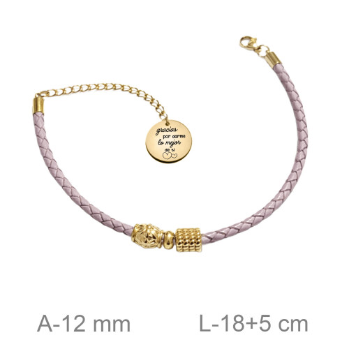 PULSERA ACERO B.ORO CUERO MAMA GRACIAS POR DARME LO MEJOR DE TI