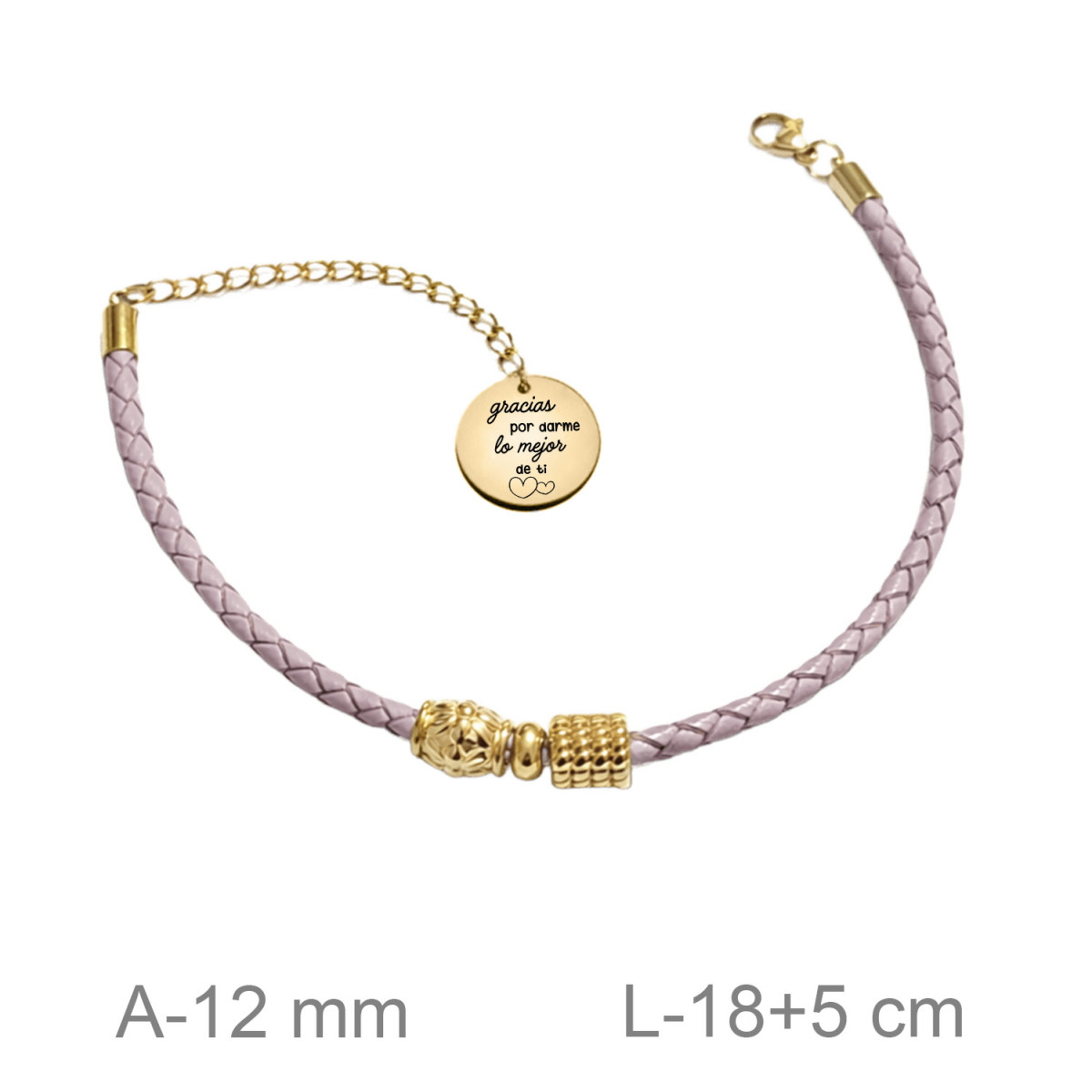PULSERA ACERO B.ORO CUERO MAMA GRACIAS POR DARME LO MEJOR DE TI