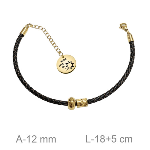 PULSERA ACERO B.ORO CUERO MAMA ERES MI LUZ