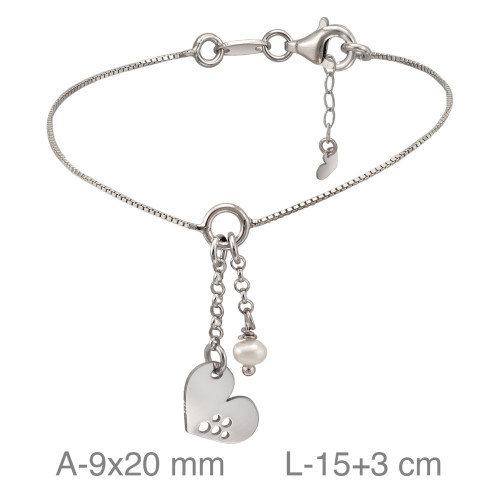 PULSERA PLATA CORAZON PERLA