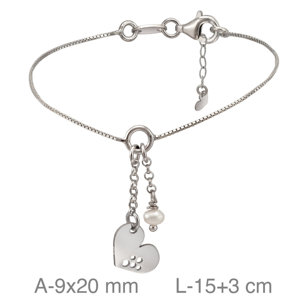 PULSERA PLATA CORAZON PERLA
