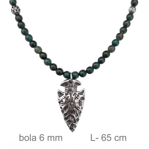 GARGANTILLA ROSARIO ACERO 6 MM P. AGATA DE AGUA NATURAL CON MOTIVO DE BRUJULA VIKINGA