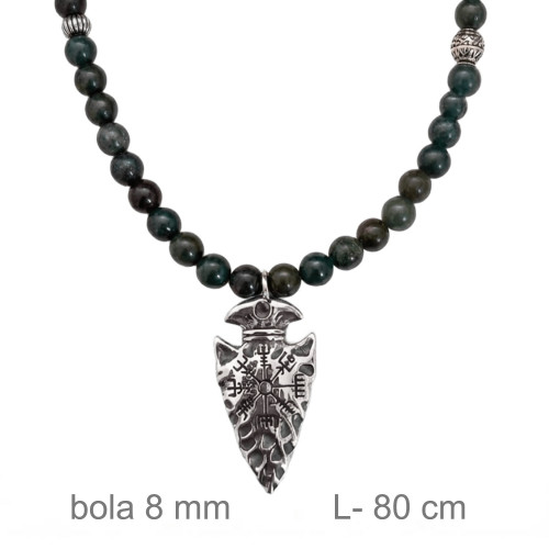 GARGANTILLA ROSARIO ACERO 8 MM P. AGATA DE AGUA NATURAL CON MOTIVO DE BRUJULA VIKINGA